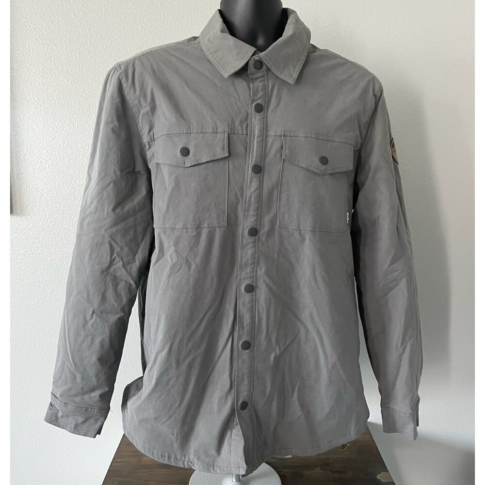 Eddie Bauer Fleece Lined Jacket Mens Lrg Gray Voyager Snap Button Heavyweight